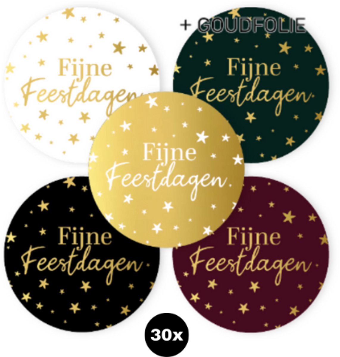 30x sluitsticker Fijne Feestdagen + ster (5 varianten) | 40 mm | sluitzegel kerst | Kerst etiketten | Kerst | Sticker kerstkaart | Kerstkaarten sluiten